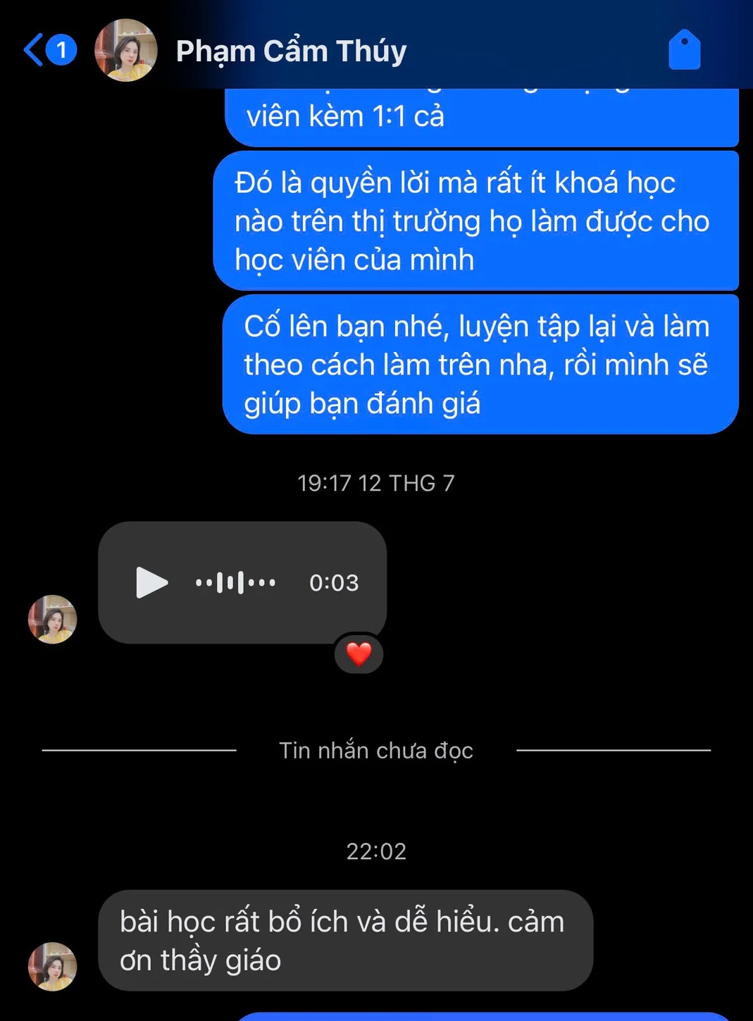 Feedback của học viên Phạm Cẩm Thúy